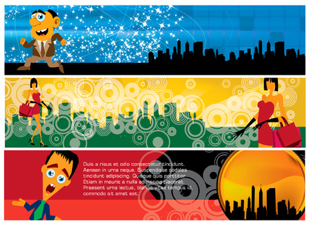 3 banners with cartoon peopleのイラスト素材