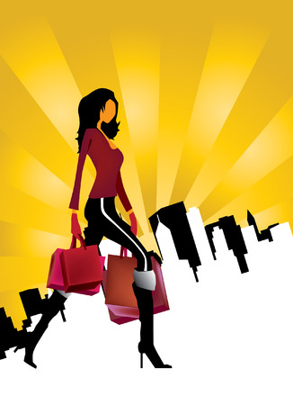 Young woman with shopping bags のイラスト素材