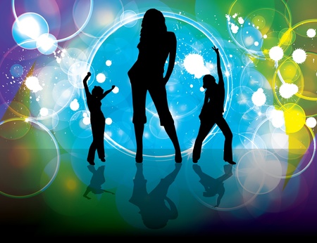 Music background with 3 dancing girlsのイラスト素材