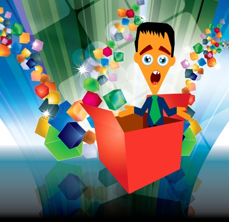 Open box with cartoon businessman のイラスト素材