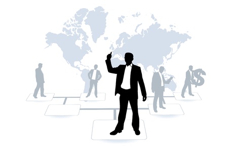 Business people with world map background のイラスト素材