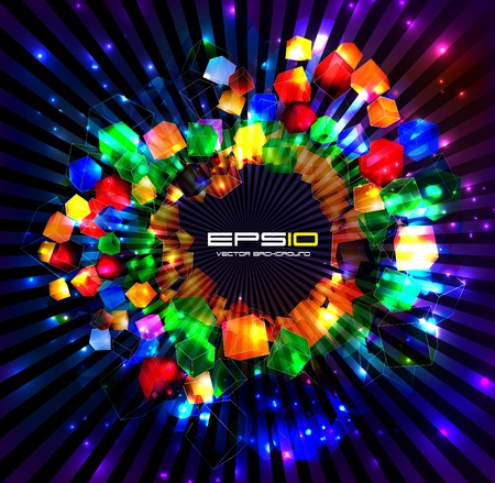 Stock Illustration: Colorful 3d glass cubes. background のイラスト素材