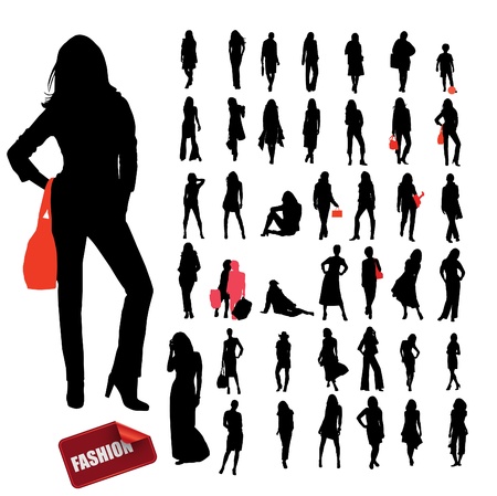 High quality traced posing woman silhouettes. のイラスト素材