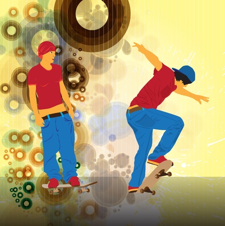 Skateboarder on abstract background のイラスト素材