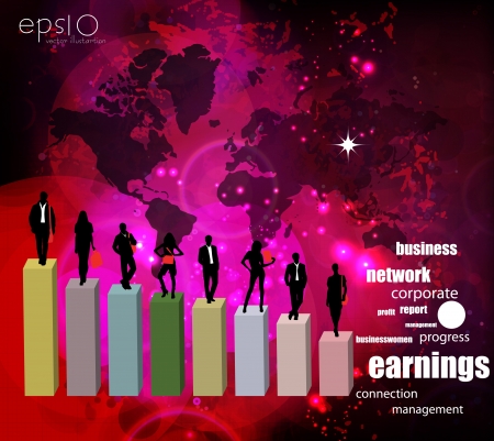 Business people team with world mapのイラスト素材