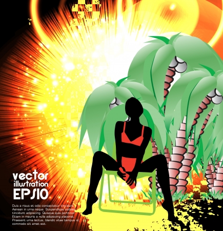 Woman on the palm beachのイラスト素材