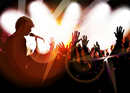 Concert crowd in front of bright stageのイラスト素材