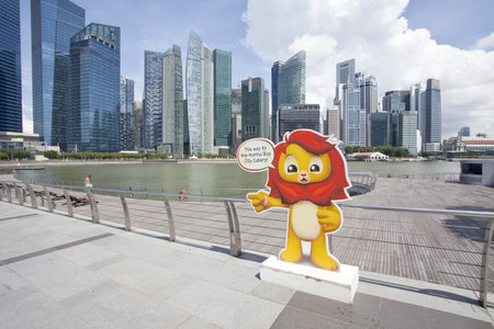 SINGAPORE - JULY 24  View of skyscrapers in Marina Bay on July 24, 2014 in Singapore  のeditorial素材