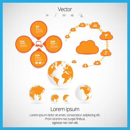 World map and cloud computer elementsのイラスト素材
