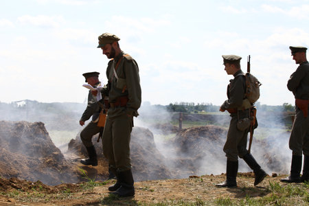Bolimw POLAND MAY 31 2015: The First World War. Military reconstruction Commemorating the hundredth...