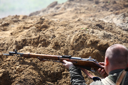 Bolimw POLAND MAY 31 2015: The First World War. Military reconstruction Commemorating the hundredth anniversary of the first use of gas warfare on the battlefield at May 31 2015 Bolimw Poland. During this battle were killed nearly 11000 soldiersのeditorial素材