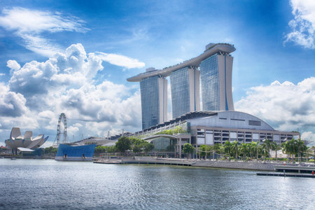 SINGAPORE - JULY 24: View of skyscrapers in Marina Bay on July 24, 2014 in Singapore.のeditorial素材