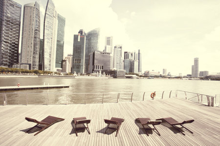 Urban landscape of Singapore. Skyline and modern skyscrapers of business district Marina Bay Sandsのeditorial素材