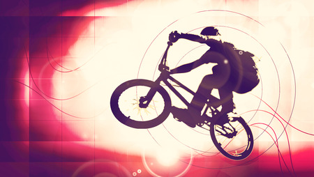 Boy with bmx. Vintage mood illustrationの写真素材