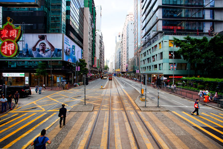 HONG KONG - JULY 18, 2017: busy city people crowd on zebra crossing streetのeditorial素材