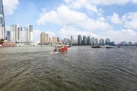 SHANGHAI - JULY 10, 2016: Urban landscape of office buildings in Lujiazui, Shanghai Bund
