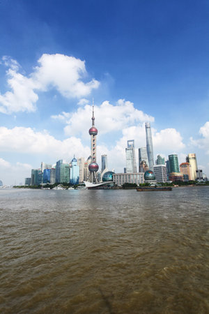 SHANGHAI - JULY 10, 2016: Urban landscape of office buildings in Lujiazui, Shanghai Bundのeditorial素材