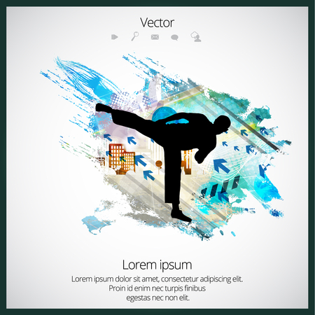 Martial arts. High kick Vector illustration.のイラスト素材