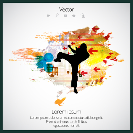 Martial arts. High kick Vector illustration.のイラスト素材