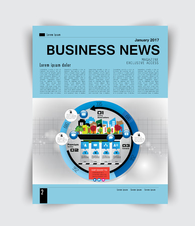 Brochure layout with industrial building design in coloful illustration.のイラスト素材