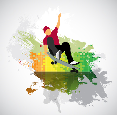 Skateboarder jump, sport backgroundのイラスト素材