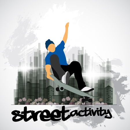 Skateboarder doing a trick posterのイラスト素材