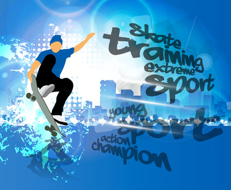 Skateboarder doing a trick poster templateのイラスト素材