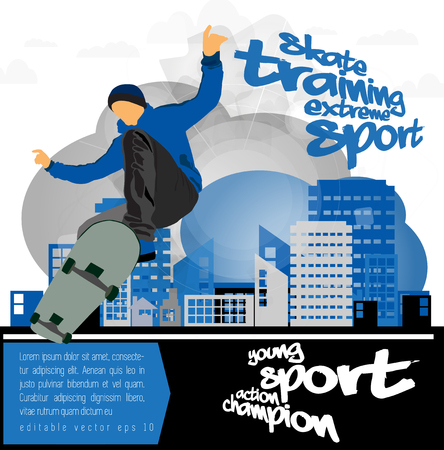 Skateboarder doing a trick poster templateのイラスト素材