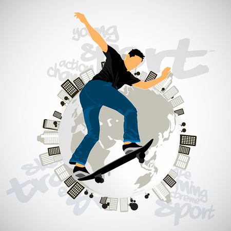 Extreme sports poster template with skateboarder jump.のイラスト素材