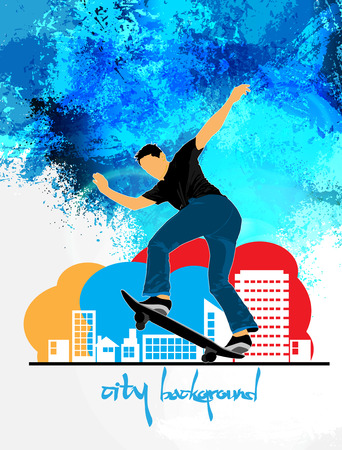 Extreme sports poster template with skateboarder jump.のイラスト素材