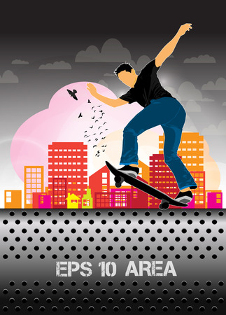 Extreme sports poster template with skateboarder jump.のイラスト素材