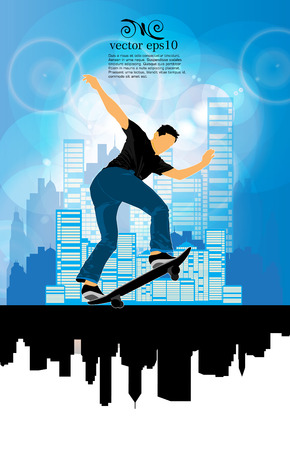 Extreme sports poster template with skateboarder jump.のイラスト素材