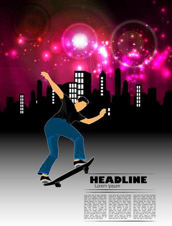 Skateboarder jump, sport background illustration.のイラスト素材