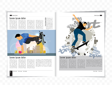 Sport magazine layout template with skateboarder doing a trickのイラスト素材