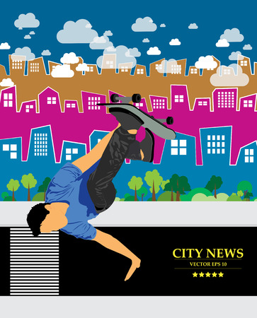 Skateboarder doing a trick poster templateのイラスト素材