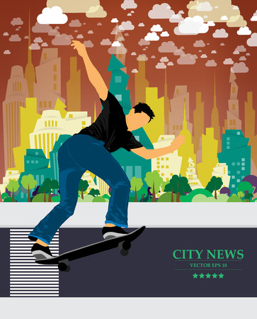 Skateboarder doing a trick poster templateのイラスト素材