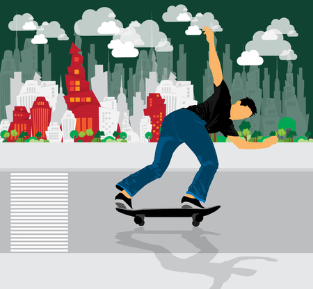 Skateboarder doing a trick poster templateのイラスト素材