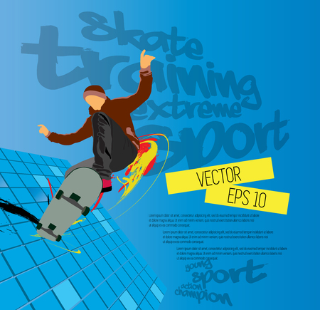 Skateboarder jump, sport background isolated on white backgroundのイラスト素材