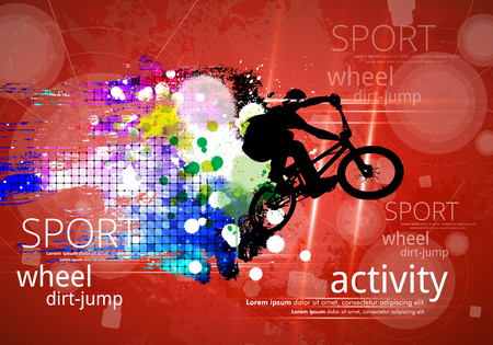 Silhouette of bicycle jumper, sport backgroundのイラスト素材