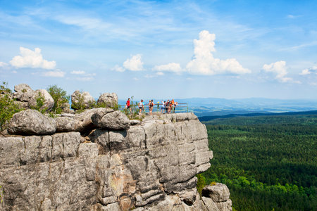 View on Stolowe Mountains National Park. Biggest tourist attraction of the Polish Sudetesのeditorial素材
