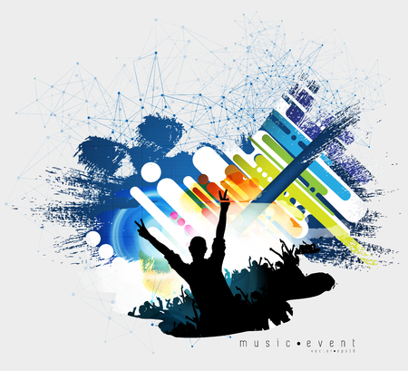 Crowd with raised hands at concert. Music festivalのイラスト素材