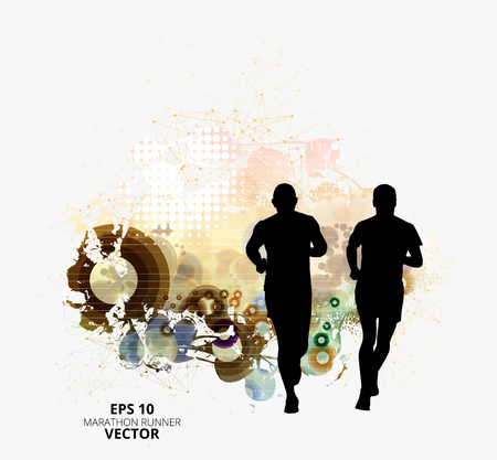 Silhouette of marathon runners. Vector illustrationのイラスト素材