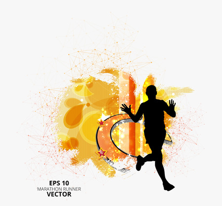 Silhouette of marathon runner. Vector illustrationのイラスト素材