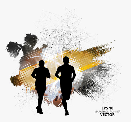Silhouette of marathon runners. Vector illustrationのイラスト素材
