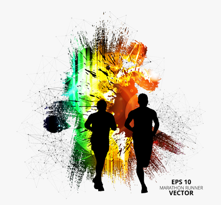 Silhouette of marathon runners. Vector illustrationのイラスト素材