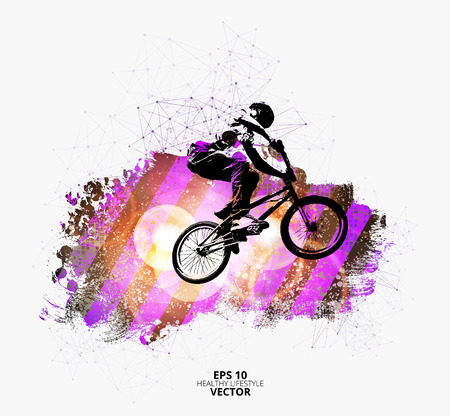 Young male bicycle jumper. Healthy lifestyle. Vector illustration.のイラスト素材