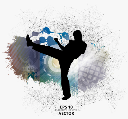 Young male karate warrior. Healthy lifestyle. Martial arts. Vector illustration.のイラスト素材