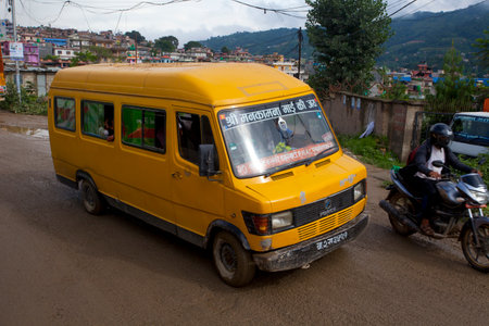 KATHMANDU, NEPAL - JULY 13, 2018: Popular colorful trucks decorated nepalese style.