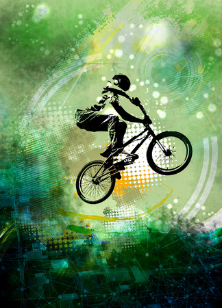 Silhouette of bicycle jumperの写真素材