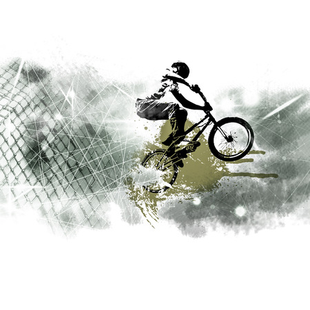 Silhouette of bicycle jumperの写真素材